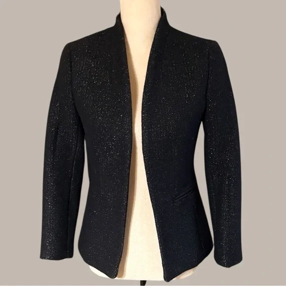 J. Crew Black Sparkle Wool Open-Front Blazer. Pockets/Lined. Size 0. New w/tags!